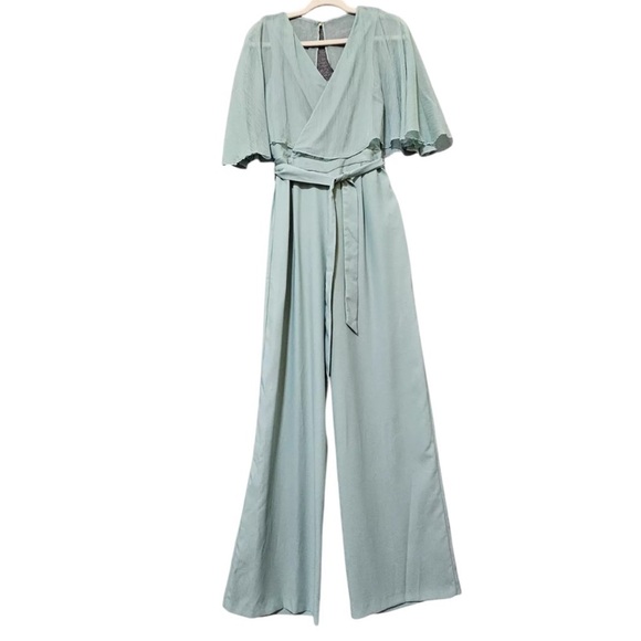Zara Collection Womens Cutout Back Wide Leg Mint Green Flowy Jumpsuit  Sz. M NWT - Picture 3 of 10
